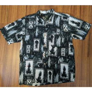 Men's WHITE OAK L 100% Rayon Hawaiian Black & White Pineapple Trippy Unique